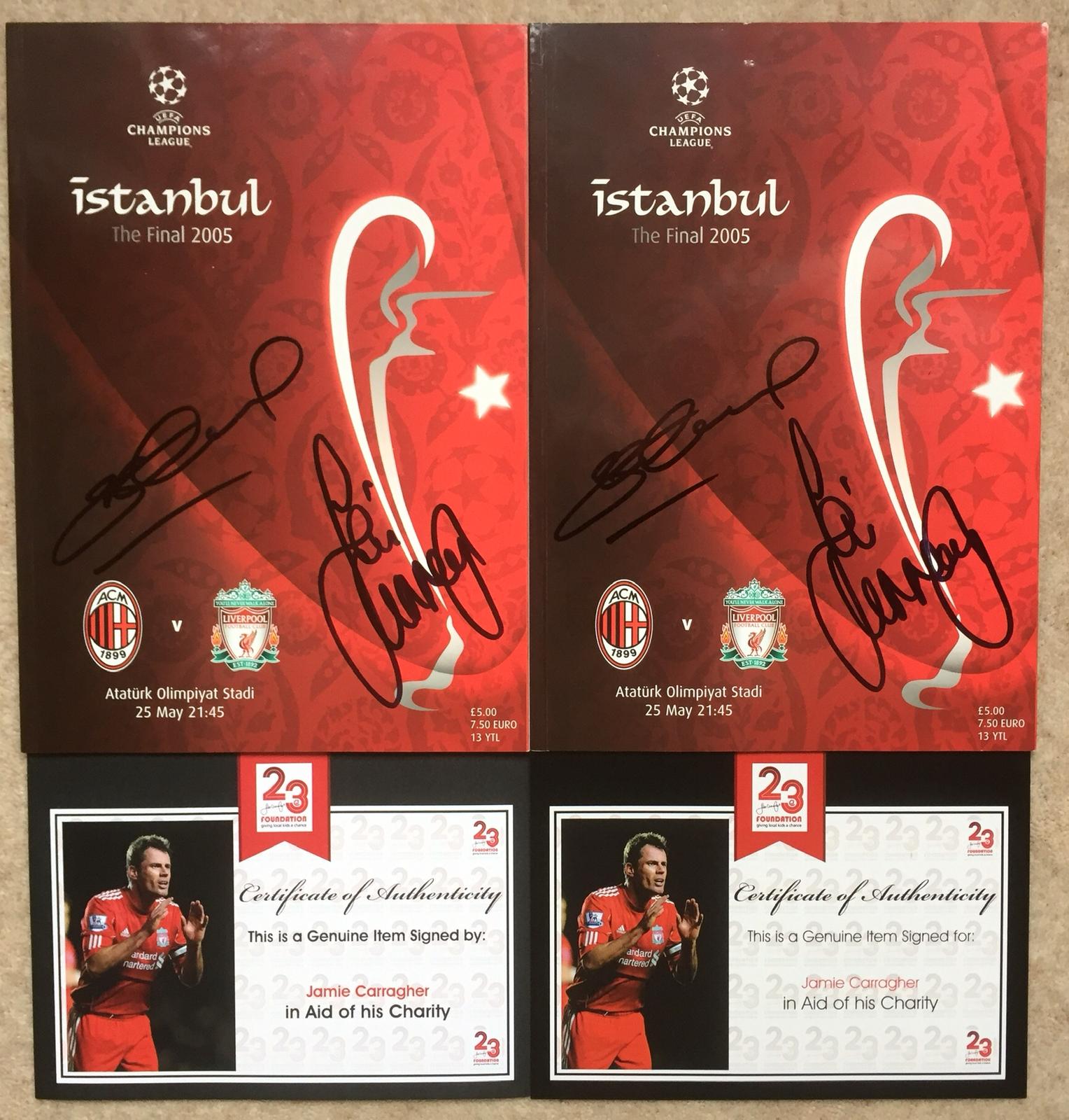 Liverpool v AC Milan Programme Istanbul 2005 Signed By Jamie Carragher & Steven Gerrard