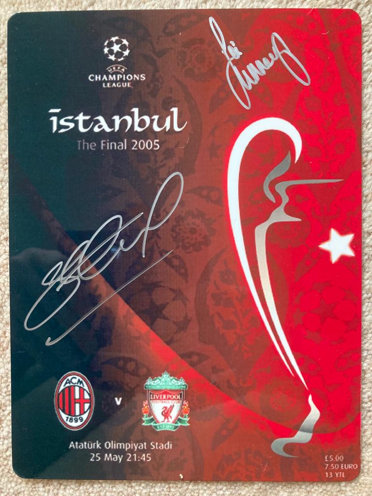 Metal Istanbul Sign - Signed By Jamie Carragher and Steven Gerrard