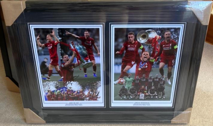 Double Montage Frame Personally Signed by James Milner and Jordan Henderson