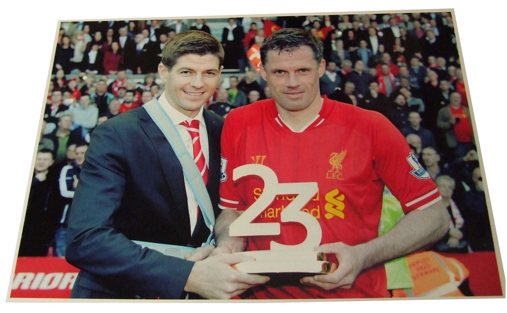A4 Picture of Jamie Carragher & Steven Gerrard - Signed By Carra