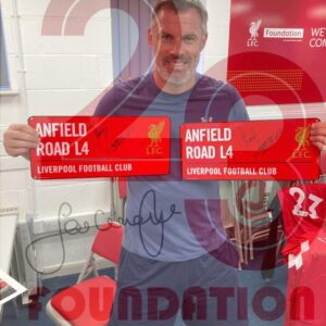 Anfield Road Metal Sign - Signed By Jamie Carragher and Steven Gerrard