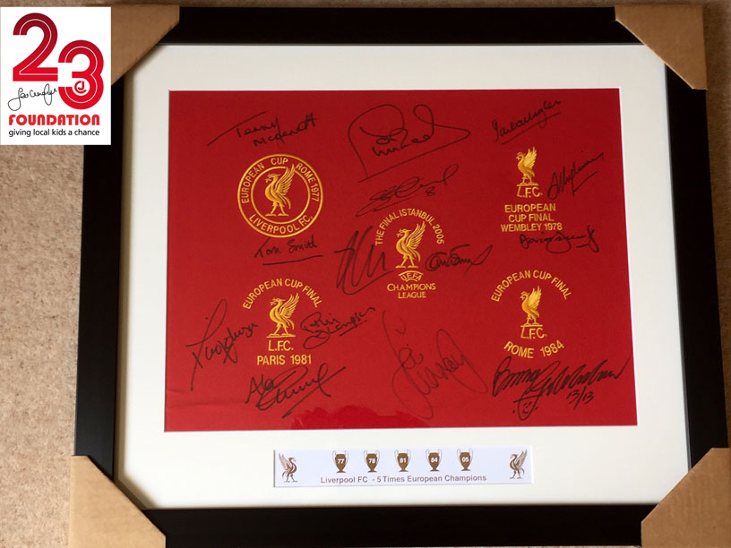 'We won it 5 times' embroidered fabric print