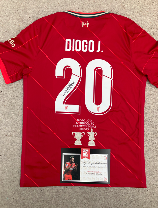 Diogo Jota Double Winning Signed Shirt
