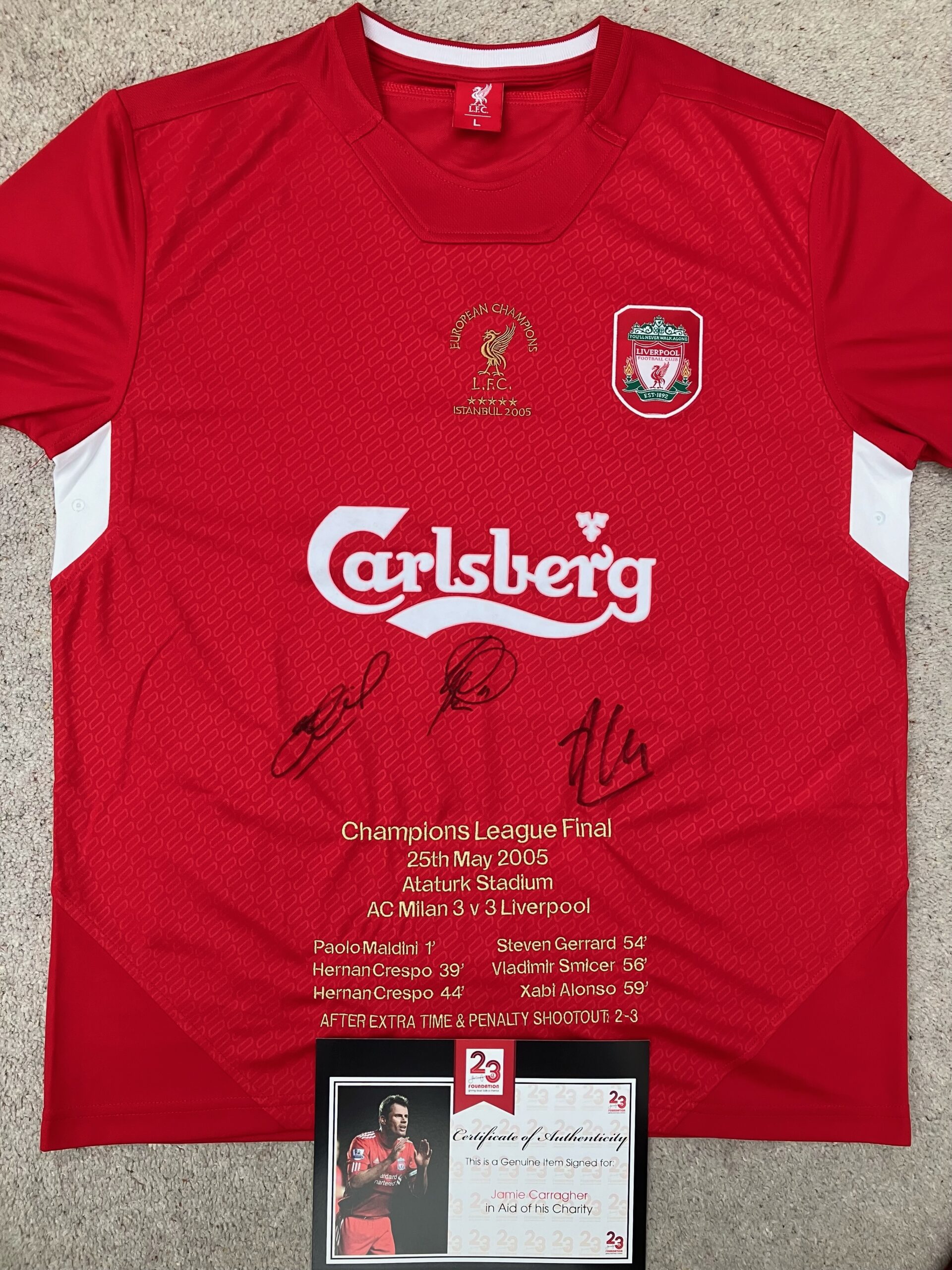 Istanbul 2005 Goal Scorers Signed Commemorative Shirts - Gerrard, Alonso & Smicer