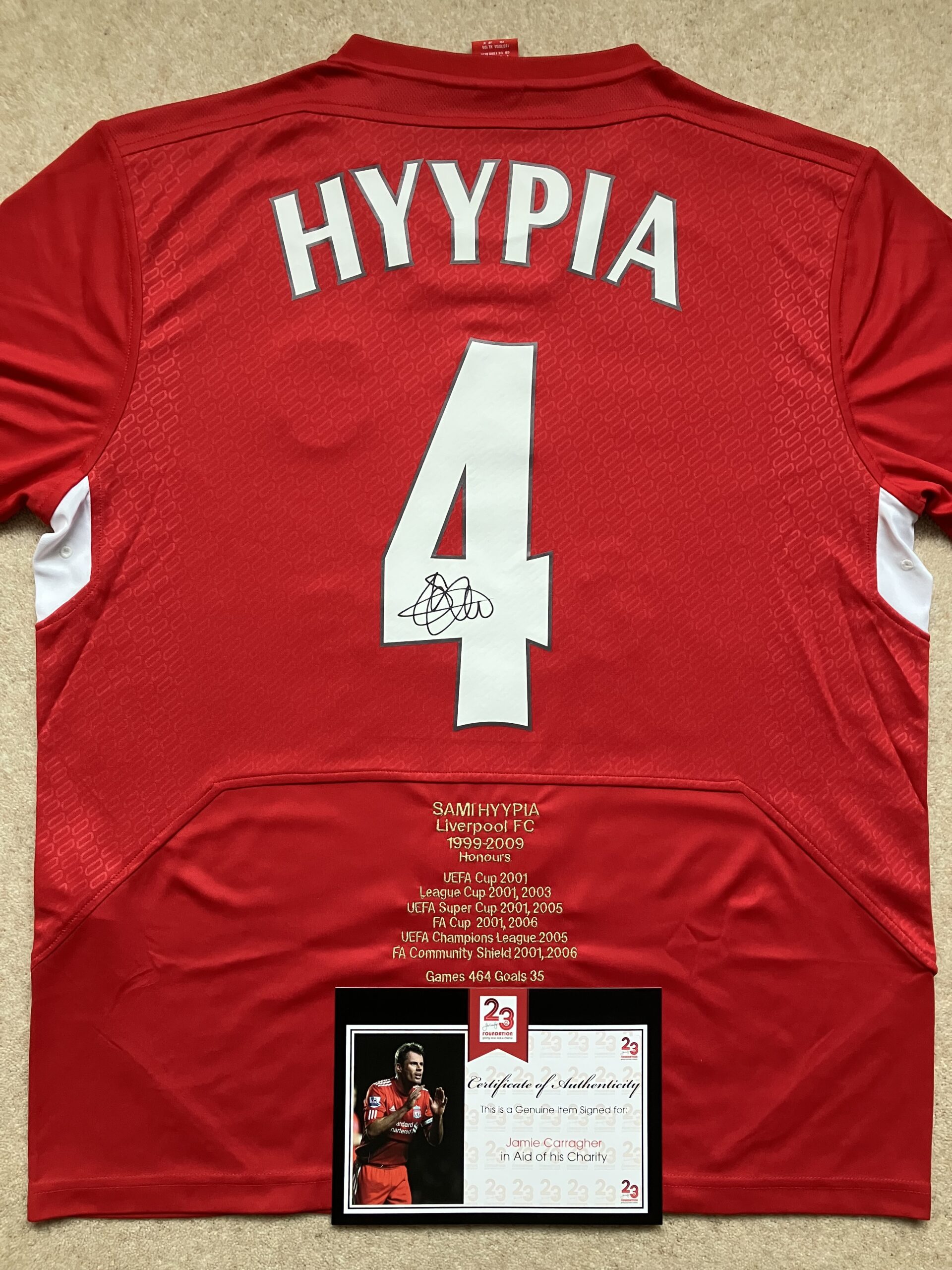 Sami Hyypia Signed Honours Shirt